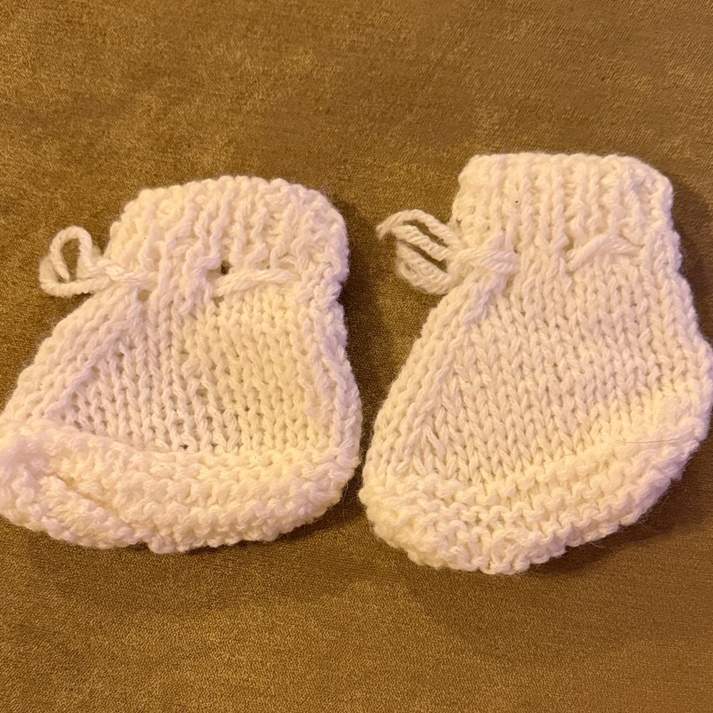 Hand-Knit Cream Baby Booties with Tie Closure